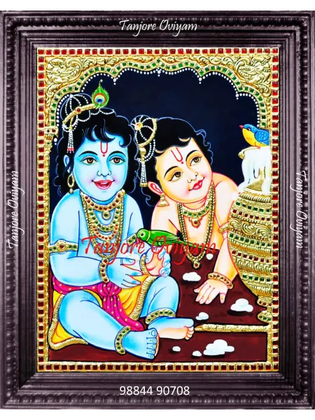 Premium Baby Krishna Tanjore Painting with ButterPot